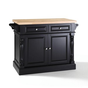 HomeStock  Oxford Butcher Block Kitchen Island, Microwave Stand, with Storage Shelves and Drawers, Black - 1 of 4