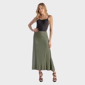 24seven Comfort Aapparel Womens Solid Color Elastic Waist Maxi Skirt - 1 of 4