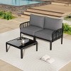 3 PCS Modern Patio Conversation Set, Loveseat and Square Glass Top Coffee Table, Loveseat with Plastic Frame and Cushions-Coolbibila - 2 of 4
