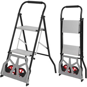 2-in-1 Folding Hand Truck & 2-Step Ladder 220 LBS Load Collapsible Trolley Cart - 1 of 4