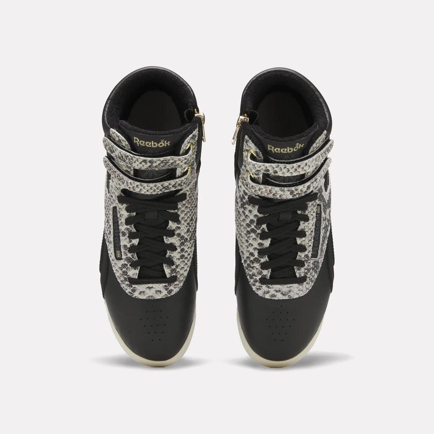 Женские кроссовки Reebok Freestyle Hi Zip Shoes Size 6 ALMOSTBLACK/VINTAGECHALK/GOLD, цвет: Золотой — фото 2