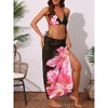INSPIRE CHIC Women's Floral Halter Triangle Long Sheer Cover Up Skirt Swimwear Bikini Sets 3 Pieces - 3 of 4