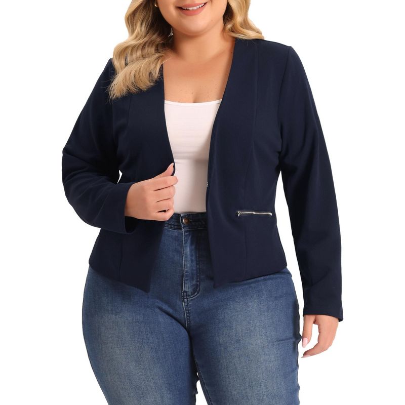 Agnes Orinda Women's Plus Size Work Office Zip Lapel Jacket Blazers, 2 of 6