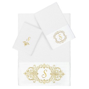 Linum Home Textiles 100% Turkish Cotton MONICA Gold Thread 3PC Embellished Towel Set - 1 of 4