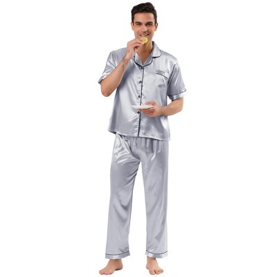 Lars Amadeus Men's Comfy Short Sleeves Shirts Long Pants Solid Satin Pajamas Sets 2 Packs