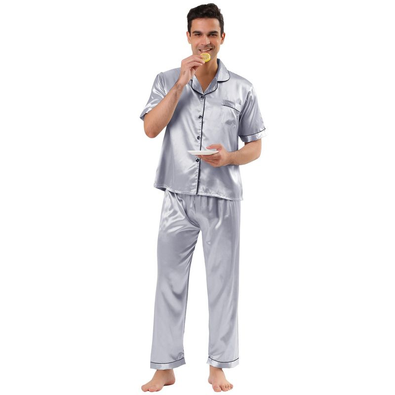 Lars Amadeus Men's Classic Satin Pajama Sets Short Sleeves Night Sleepwear, 1 of 7