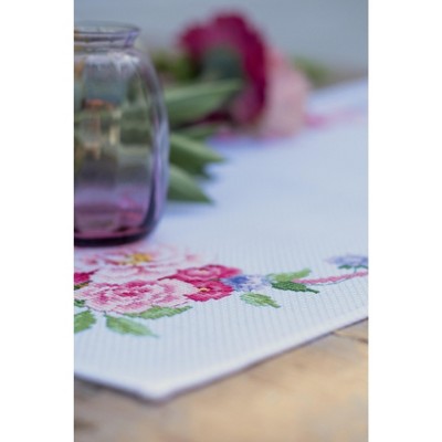 Vervaco Stamped Table Runner Embroidery Kit 16"X40"-Classic Flowers Bouquet (11 Count)