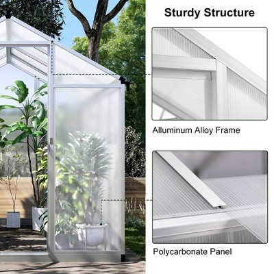 6x8 FT Polycarbonate Greenhouse with Roof Vent and Aluminum Frame