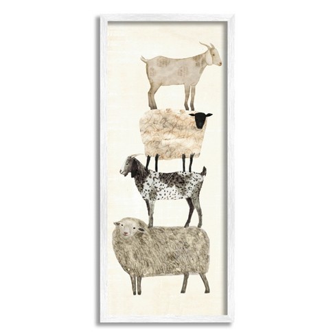 Stupell Industries Stacked Sheep & Goats Farm Animal Wall Art - Black Framed Canvas, 20 X 48, Beige