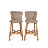 Outdoor Patio Armless Acacia Wood Bar Stools Set of 2,PE Rattan Garden Bar Height Stools with Curved Backs,Wooden Kitchen Stools-Coolbibila - 2 of 4