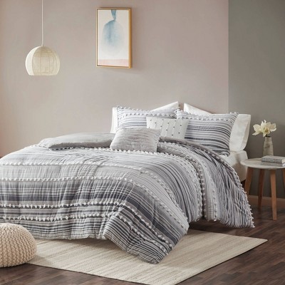 Makenna Full/Queen 5pc Cotton Duvet Cover Set Gray