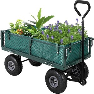Heavy-Duty Steel Garden Cart – 500 Lbs Capacity Utility Wagon with Removable Liner, 8" Pneumatic Wheels & Convertible Flatbed Design, Green - 1 of 4