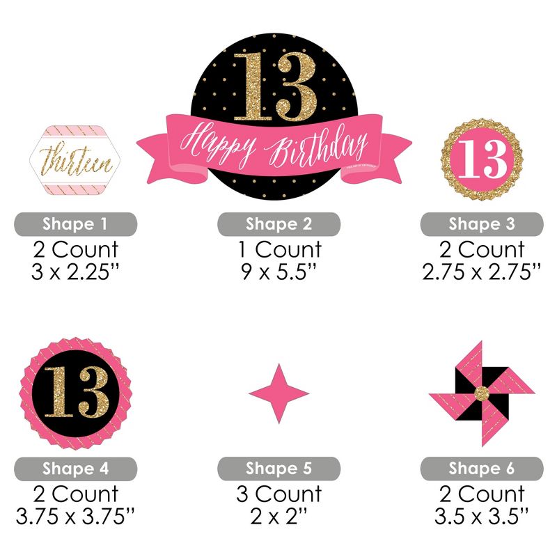 Big Dot of Happiness Chic 13th Birthday - Pink, Black and Gold - Birthday Party Cake Decorating Kit - Happy Birthday Cake Topper Set - 11 Pieces, 5 of 7