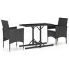 vidaXL 3 Piece Patio Dining Set Black - 2 of 4