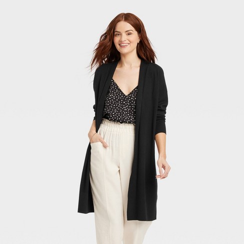 Women's Long Layering Duster Cardigan - A New Day™ Black XS