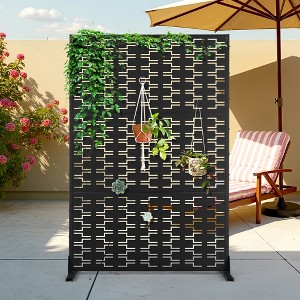 TOAOTBNBO Metal Privacy Screen with Stand, Decorative Privacy Fence Panels with Brick Pattern, Outdoor Privacy Screen for Garden, Black - 1 of 4