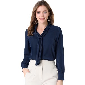 INSPIRE CHIC Women's Long Sleeve Pleated Tie Neck Office Blouses - 1 of 4