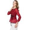 INSPIRE CHIC Women's Semi-Sheer Elegant Tie Waist Long Sleeve Floral Lace Peplum Blouses - 4 of 4