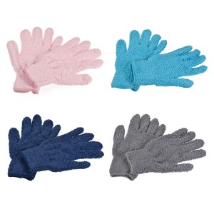 Unique Bargains Dusting Cleaning Gloves Microfiber Mittens for Plant Blinds Lamp Window Blue Dark Blue Gray Pink 4 Pairs 1 Set - 1 of 4