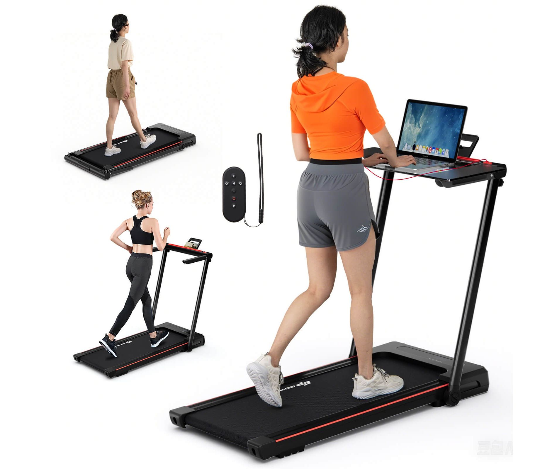 Costway 3-in-1 Foldable Treadmill with Removable Desk Workstation Remote Control Black
