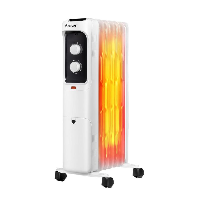 Costway 1500W Oil Filled Heater Portable Radiator Space Heater w/ Adjustable Thermostat White\ Black, 1 of 9