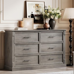 Farmhouse 47.2" Wide Chest of Drawers with Metal Handles, Rustic Double Wood Dresser, Storage Dressers Organizer - 1 of 4