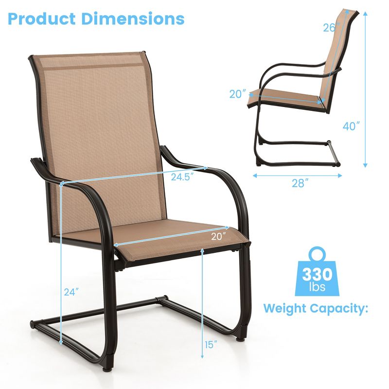 Tangkula 4PCS Outdoor Dining Chairs Patio C-Spring Motion w/ Cozy & Breathable Seat Fabric, 3 of 11