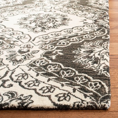 Ivory Floral Handmade Wool Tufted Square Rug, 6' x 6'