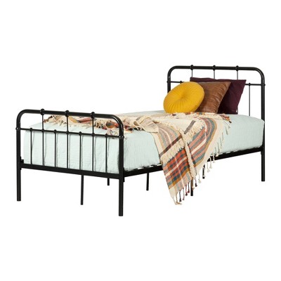 Black Twin Metal Platform Bed with Headboard and Slats