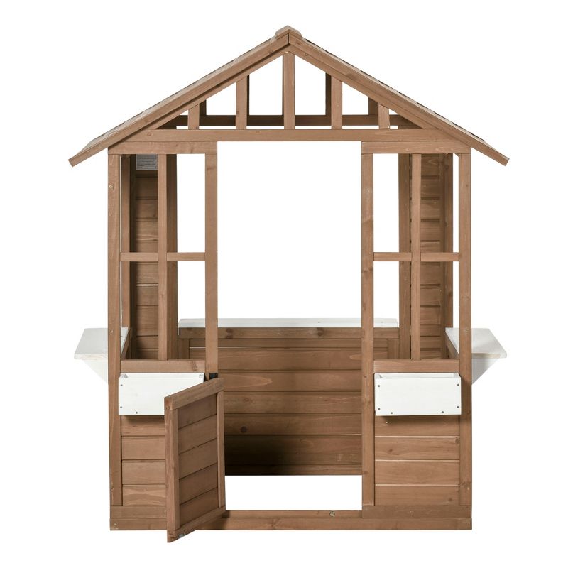 Outsunny Kids Wooden Playhouse, Outdoor Garden Games Cottage, with Working Door, Windows, Flowers Pot Holder, 47" x 38" x 54", 4 of 7