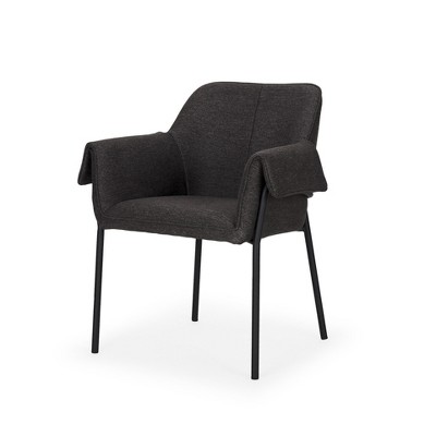 HomeRoots Gray and Black Upholstered Fabric Dining Arm Chair