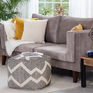 Anji Mountain Maplewood Pouf Black/Ivory: Square Cotton Footrest, Fair Trade Certified, No Assembly Required - 1 of 4