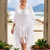 Anna-Kaci Swim Women's Mesh Knit Cover-Up with Tassel Hem and V-Neck Design- One Size Fits Most, White - 3 of 4