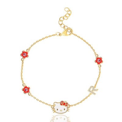 Hello Kitty Sanrio Womens Initial Bracelet 6.5" + 1"- Official License 18k Flash Plated Cubic Zirconia Letter R Bracelet - R