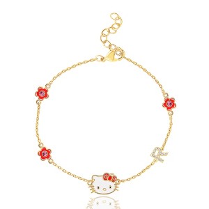 Hello Kitty Sanrio Womens Initial Bracelet 6.5" + 1"- Official License 18k Flash Plated Cubic Zirconia Letter R Bracelet - R - 1 of 4
