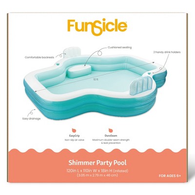 Teal and White 10ft Inflatable Round Party Pool with Cushioned Seating