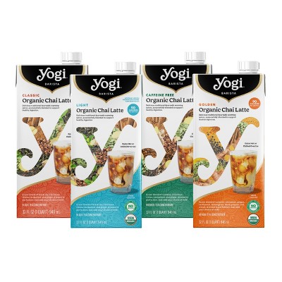 Yogi Barista Organic Chai Latte Variety Pack - 32 Fluid Oz (4 Pack) - Caffeinated & Caffeine Free - Includes Classic, Light, Caffeine Free & Golden