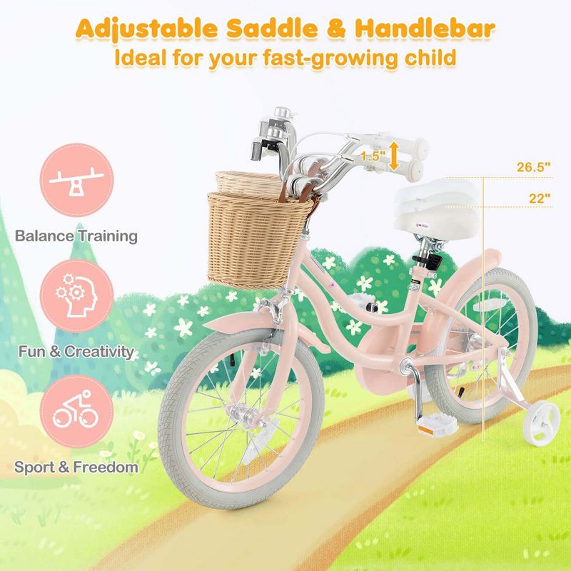 Prorider 16" Kid’s Bike with Training Wheels Adjustable Handlebar Seat Handbrake Blue/Green/Pink, 5 of 11