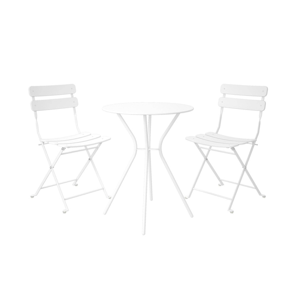 COSCO Outdoor Living, 3 Piece Bistro Set with 2 Folding Chairs, White (slight scuffs on items)