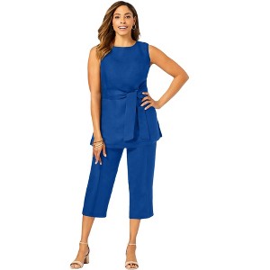 Jessica London Women's Plus Size 2-Piece Linen Capri Set - 1 of 4