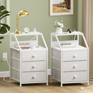 WOWLIVE Nightstands with 3 Drawers & Outlets, Bedside Tables with 2 USB Ports & 2-Tier Open Shelf - 1 of 4