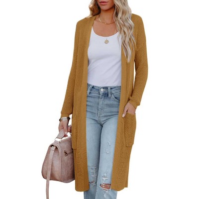 Womens Casual Knit Cardigan Long Sleeve Mid Length Fitted Pocket Sweater Cardigan