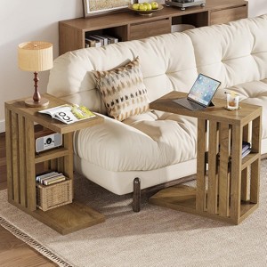 Tribesigns 3-Tier C Shaped End Table for Couch, Wooden Narrow Side Table for Living Room, Small Bedside Nightstand for Bedroom, Brown - 1 of 4