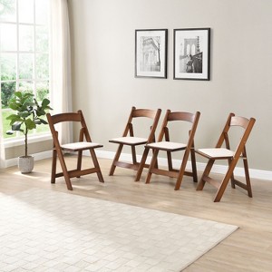 Kumasinova Upholstered Folding Chairs Set of 4,Dining Chairs with Solid Wood Frame,PU Cushion,Shelf,Wooden Chairs for Dining Room,Living Room - 1 of 4