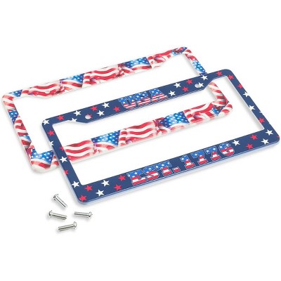 Zodaca 2 Pack American Flag License Plate Frames Covers with Screws, 12.3 x 6.4 in