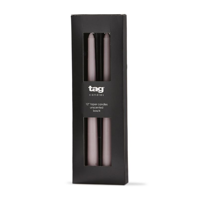 tag Color Studio 12" Traditional Taper Unscented Smokeless Paraffin Wax Candle Lavendar, Set of 4, Burn Time 8 hrs., 1 of 4