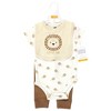 Hudson Baby Infant Boy Cotton Bodysuit, Pant and Bib Set, Brave Lion - 2 of 4