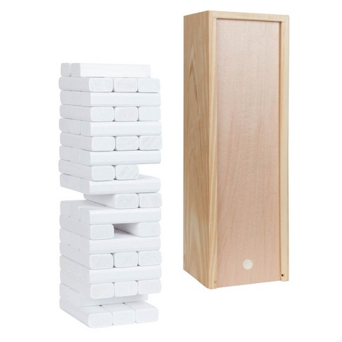 We Games Wood Block Stacking Party Game That Tumbles Down When You Play -  Includes 12 In. Wooden Box And Die : Target