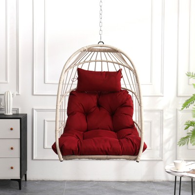 VisioGear Egg Chairs, Patio Egg Chair, Outdoor Garden Egg Swing Chair Hanging Chair for Bedroom Living Room, Red, 28.34"*22"*40.5"