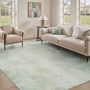 MontVoo Soft Abstract Washable Area Rug Yellow Green - 1 of 4